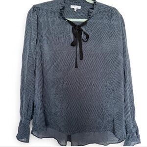 Reiss Bluish Gray Textured Blouse with Black Tie